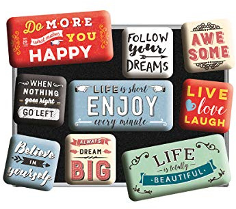 Nostalgic-Art Retro Kühlschrank-Magnete, 9 Stück, Enjoy Life | Magnetset für Magnettafel, Vintage Design, Geschenk-Idee mit Spruch