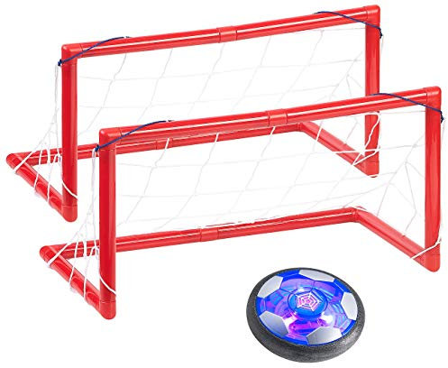Playtastic Hover Fussball: Akku Luftkissen-Indoor-Fußball, Farb-LEDs, Möbelschutz, 2 Tore (Fuß-Ball, Schwebeball Spielzeug, Schwebender)