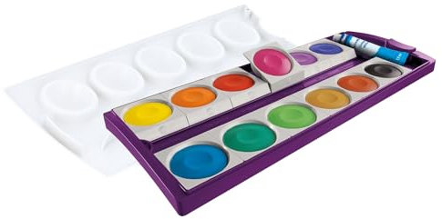 Pelikan Farbkasten K12, Deckfarbkasten mit 12 Farben, Farbe: Violett, inkl. Deckweiß, Schul-Standard, 701327