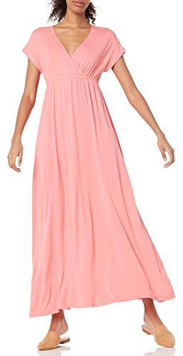 Amazon Essentials Women's V Neck Short Sleeve Empire Waist Maxi Dress, Peach, X-Large