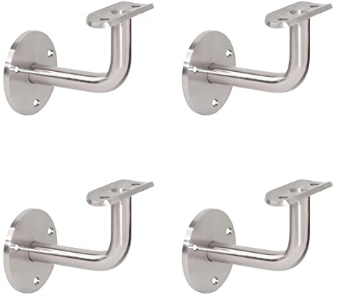 PRIOstahl Handlaufhalter Handlauf Wandhalter Handlaufstütze - 4 x Handlaufträger an die Wand für 42,4 mm Rundrohr mit 3-Loch Befestigung zum Anschrauben aus Edelstahl V2A Geländer Rohr Treppe