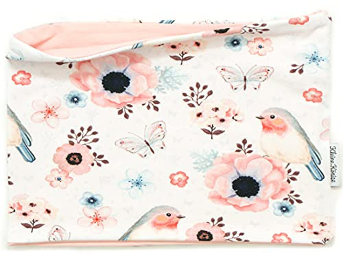 Kleine Könige Loop Schal Kinder Mädchen bis 10 Jahre · Modell Vogel Birds weiß, altrosa · Ökotex 100 zertifiziert · Made in Germany