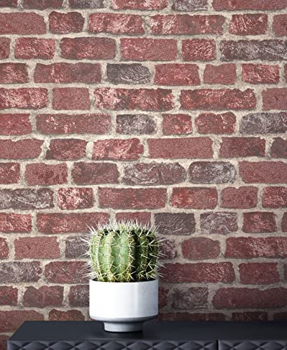 NEWROOM Tapete Rot Vliestapete 3D-Optik - Steintapete Industrial Stein Naturstein Ziegelstein Loft inkl. Tapezier-Ratgeber