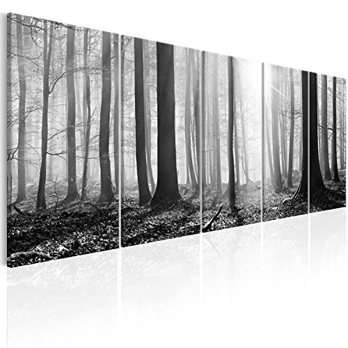 murando Cuadro Acústico Bosque 225x90 cm espuma acústica absorbe el sonido aislamiento lienzo de 5 piezas Impresión Artística Decoración de Pared Paisaje árbol c-B-0285-b-m