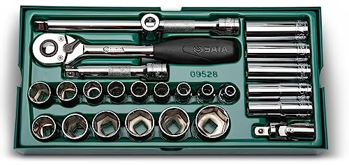 SATA ST09528 25 Piezas Juego de Bandeja de Dados SAE de 6 Puntos con Cuadro de 1/2