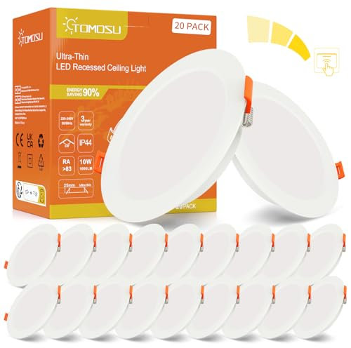 LED Einbaustrahler Dimmbar 230V Flach, LED Spot 10W 1000LM, IP44 Einbauleuchten für das Bad, Neutralweiß 4000K, Ø115-125mm Lochdurchmesser, Deckenspots für Wohnzimmer Küche Schlafzimmer, 20er Set