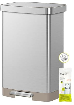 EKO Hudson Matte Stainless 50 Liter/13.2 Gallon Step Trash Can with Rear Trash Bag Storage Compartment