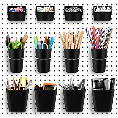 12 Stück Stecktafel-Becher mit Haken, Wäscheklammerbrett, Organizer, Zubehör, Stecktafel, Werkzeug-Organizer, Wand-Organizer, Körbe, Set für Garage, Werkstatt, Werkbank, Büro, Werkzeug, Aufbewahrung