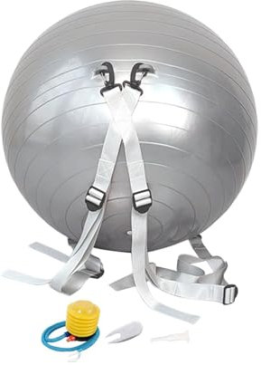 LOVIVER Yoga Ball Groß, Fitnessball mit Verstellbare Schultergurte, Gymnastikball Balanceball, Anti-Burst Pilates Ball, Pezziball Sitzball Trainingsball für Kinder Erwachsene Gym Fitness, Grau