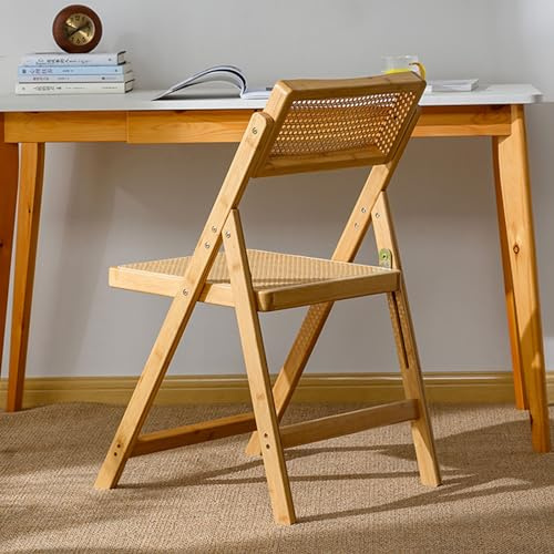 YCKEGEW Klappstuhl Holz Indoor Tragbarer Stapelbarer Esszimmerstuhl Rattan Sitz Und Rücken, Study Chair Lesestuhl Fold Storage, Home Arbeitsstuhl (Color : Original)