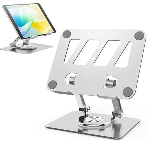 Support Tablette,Support de Tablette Bureau avec Base rotative à 360 °,Réglable et Pliable Support Portable pour iPad Compatible avec iPad/Pro,Tablets,iPhone 15 Pro,Switch et plus 4.7-12.9(Argenté)