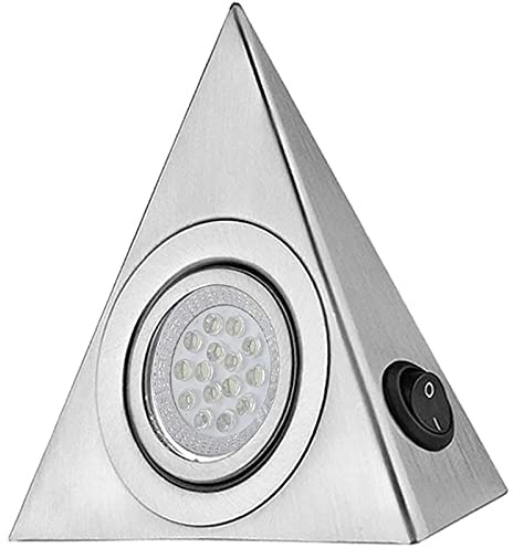 SAMTEK LED Mains Under Cabinet Triangle Lights, Stainless Steel Cupboard Light Kitchen Cuisine Shelf Lights Under Cabinet LED Pyramid Lighting for Bedroom Shelf Kitchen (Warm White)
