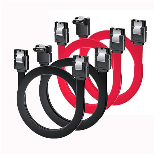 Aoiutrn SATA Cable III, 4 Pack 90 Degree Right Angle to Straight &Straight to Straight 6Gbps 7pin SATA 3.0 Data Transmission Cord with Locking Latch for Hard Drive SSD (Straight+Angled（2Black+2Red）)