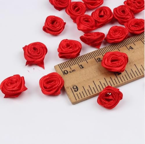 Whakano 200 Stück Mini Künstliche Blumen Rosenköpfe 1,5cm,Satin Röschen zum Basteln,Blumen Applikationen,Deko-Rosen,kleine Rosenköpfe für Valentinstag,Muttertag,Hochzeit,Party,Home Deko,Rot
