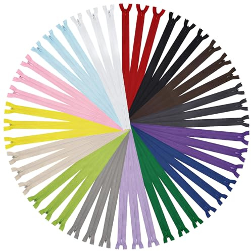 DOITEM 45 pz 25 cm Invisibile Multicolore Bobina di Nylon Cerniere per Cucito e Artigianato 15 Colori (Multicolore, 25cm)