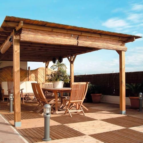 Nortene Kit Pérgola Madera + Postes 12x12 para Jardín y Terraza 4X3.6X2.4M | Producto Nortene Para Jardín, Terraza Y Exterior, Resistente Y Duradero Para Uso Exterior Continuado. Fácil Instalación