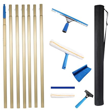 MiSMiAO Limpiacristales Profesional Extensible Ventanas Extensible Enjugador de Ventanas de 120-1200cm para Ventanas Altas Interiores y Exteriores[150CM*7]