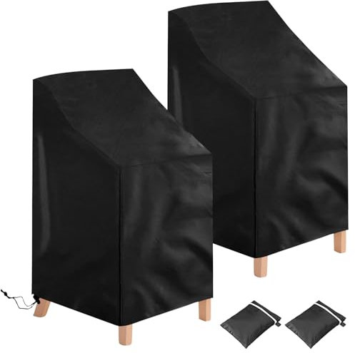Votoko 2 Pezzi Copertura Sedie Esterno Impermeabile, Copri Sedie da Giardino, Tessuto Oxford, Antivento, Anti-UV Coprisedie, Adatto per Sedie Da Giardino Impilabili - 64x64x70/120 cm