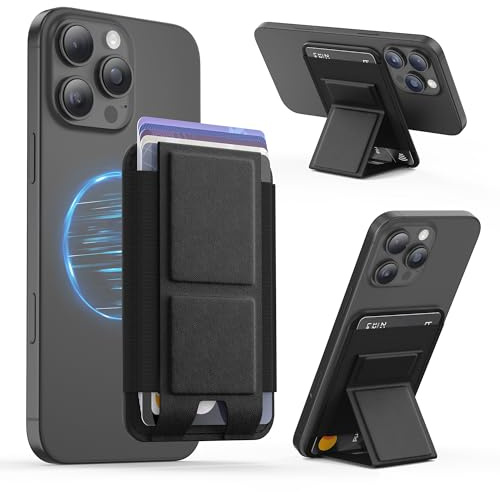 GONEZ for MagSafe Wallet with Stand, Stronger Magnetic Card Wallet Holder for iPhone 16/15/14/13/12 Series, Premium Leather Phone Wallet with RFID Blocking, 1 Slot, Fit 6 Cards, Black