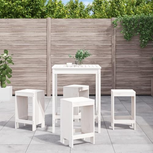 WEMYUFURN 5-TLG. Gartenbar-Set Weiß Massivholz Kiefer, Outdoor-Sitzgruppe, Terrassen-Lounge-Set, Garten-Couchgarnitur - Wetterbeständig, Komfortabel - für Terrasse, Garten und Balkon