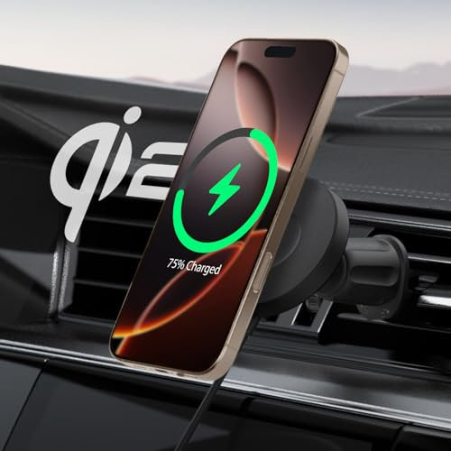 Spigen OneTap Pro 4 MagFit Qi2 15W Fast Wireless Car Mount Charger, Car Phone Holder, Designed for MagSafe, Compatible with iPhone 17, 16, 15, 14, 13, 12 Pro Max Air - Airvent Hook