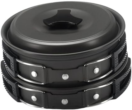 MagiDeal Camping Kochgeschirr inklusive Tragetasche Tragbarer Topf Bratpfanne Camping Kochset für Lagerfeuer Survival Küche Picknick Trekking, Schwarz