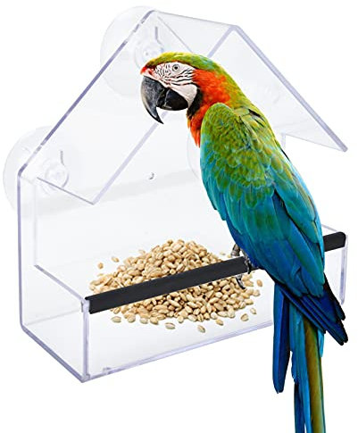 Jwthee Clear Window Bird Feeder with 3 Extra Strong Suction Cups, Acrylic Bird Feeders for Viewing Wild Bird Outside, Outdoor Birdhouse Feeder, Courtyard Indoor and Outdoor Bird Feeder