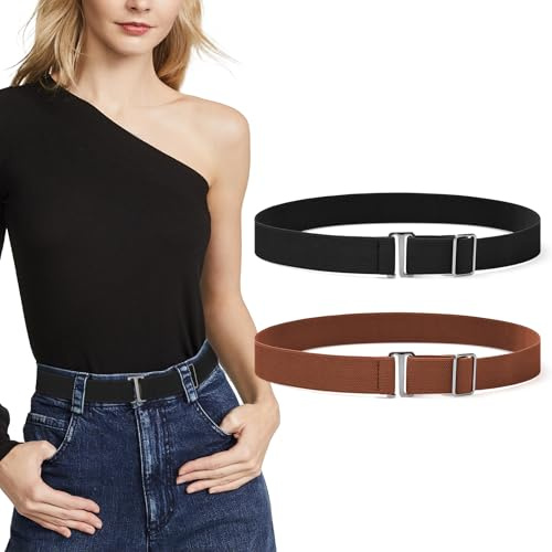 Etercycle 2 Stück Unsichtbarer Damengürtel, Verstellbarer Elastischer Gürtel mit Flacher Schnalle für Jeans Hosen Kleid Unsichtbarer StretchGürtel