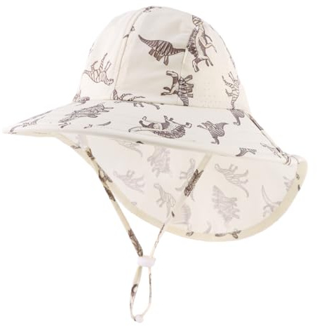 XIAOHAWANG Baby solhatt UV-skydd barn solhatt med nackskydd sommarmössa vattentät andas sommar toppmössa för flickor pojkar, kaki dinosaurie, 1-4 År