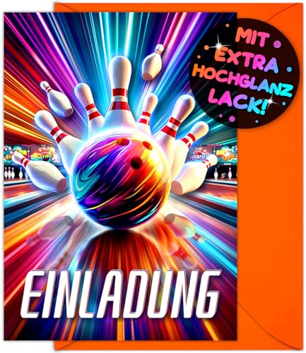 12x Bowling EINLADUNGSKARTEN KINDERGEBURTSTAG Junge Mädchen + 12x Umschläge - die Bowlingbahn PARTY Karten sind die Bowling EINLADUNG Jungen Kinder GEBURTSTAG KINDERPARTY Kegeln GEBURTSTAGSPARTY