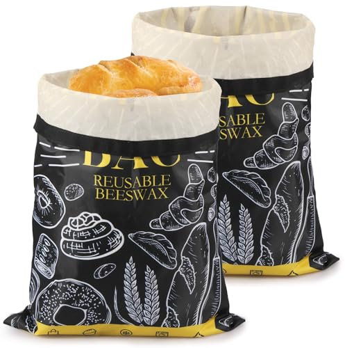 Lot de 2 sacs à pain en cire d'abeille en tissu Oxford, réutilisables, pour pain au levain, 31 x 43 cm, conservation alimentaire, parfaits pour les pâtisseries et les légumes (A)