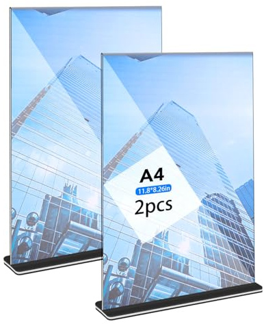 Hemiks 2 Stück Tischaufsteller A4, Transparent Preisschilder Aufsteller Acryl T-Ständer Doppelseitig Tischständer für Menükarten Prospekte Werbung Restaurant Café Büro