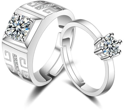 1 par de anillos de plata de ley 925 para hombre con incrustaciones de circonita cúbica, estilo punk simple, anillos gruesos para hombre, talla única, regalo de compromiso o del Día del Padre (blanco)