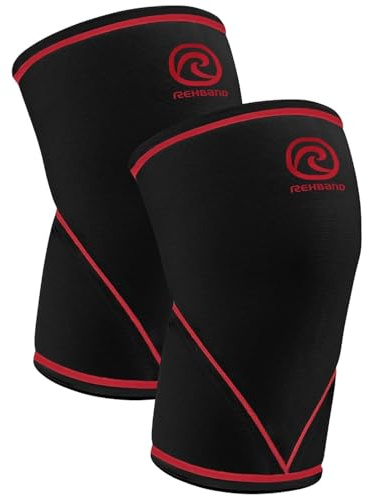 Rehband V-Kniebandage für Kraftsport 7mm aus SBR/Neopren, wettkampfgeeignet Powerlifting Bandage, Knee Sleeves Gym, Crossfit, Fitness & Gewichtheben, Color:Black/Red - Pair, Size:S