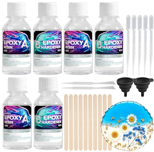 Epoxy Resin, Resiners 20.28OZ Epoxy Resin Crystal Clear, Not-Yellowing No-Bubble, Self Leveling Easy-Pour Easy Mix 1:1 Casting Kit & Coating for DIY Jewelry Making, Art Resina Clear Crafts, Molds
