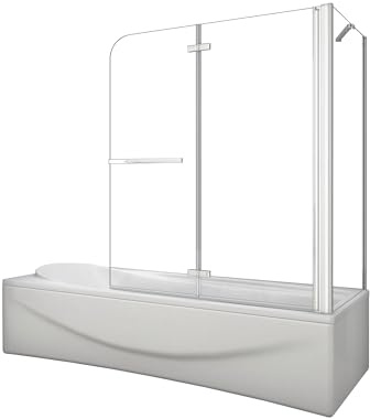 AICA Mampara de Bañera Abatible 2 Hojas con un Panel Fijo Cristal Antical 6mm con un Toallero 300mm Tamaño:(1193-1213) x(678-698) x1400mm