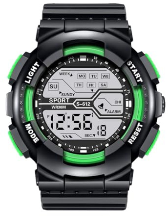 Mäns sport mode handled LCD stoppur datumklocka gummi digital pojke herrklocka Bn0032, gRÖN, En storlek