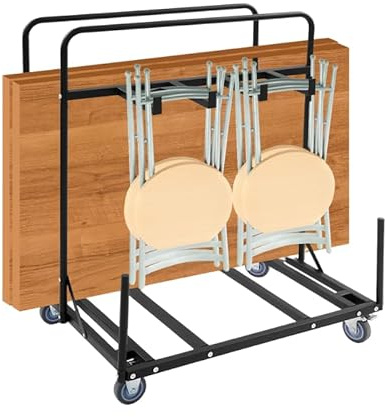 FONSOLUM Folding Table Chair Cart 2-in-1 Heavy Duty Storage Dolly w/Locking Wheels, Space Saving Tables Storage Rack Freestanding Chairs Transport Holder Organizer for Party Warehouse,331Lbs Capacity