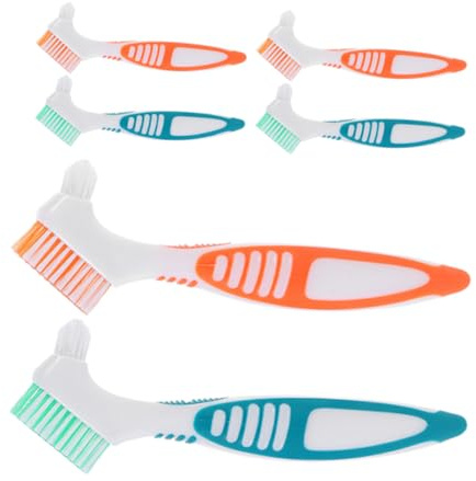 SOPOTUTU 6piezas Cepillo De Limpieza Para Dentaduras Postizas De Cerdas Duras Cepillo Limpiador De Doble Cabezal Cuidado De Dentaduras Postizas Retenedores y Alineadores Unidades