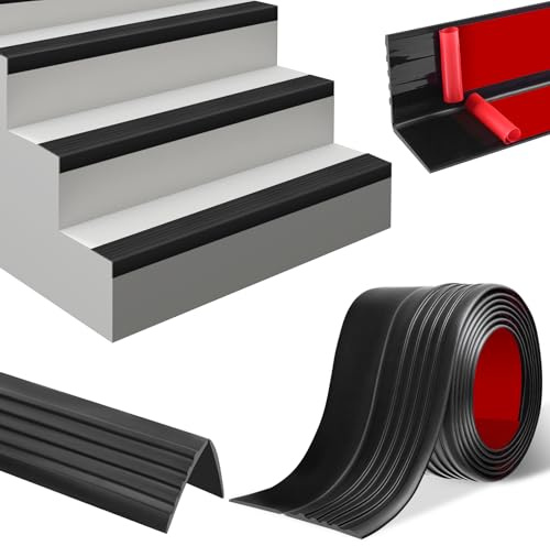 Profilé nez de marche escalier autocollant 3 m Antidérapant marches d'escalie en caoutchouc Protection des bords d'escalier en forme de L pour usage intérieur/extérieur (50×48 mm, noir)