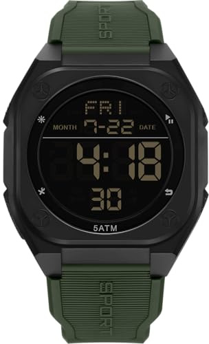 Orologio digitale da uomo, sportivo, militare, impermeabile, con numeri grandi, quadrante grande, per attività all'aperto, per ragazzi e studenti, Verde militare, Cinturino