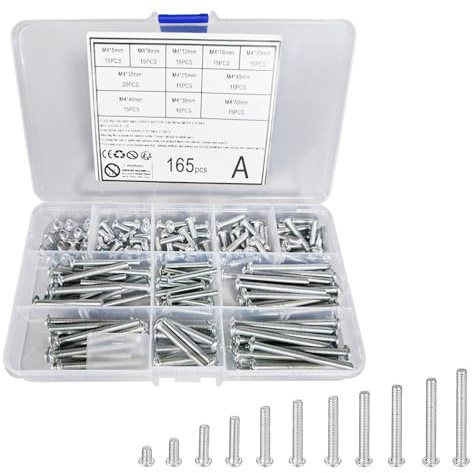 165 Pcs M4 Screws Assortment for Cabinet Door Handles - M4 Machine Bolts (11 Sizes: 5-50mm) for Kitchen, Wardrobe, Drawer, Cupboard, Bathroom