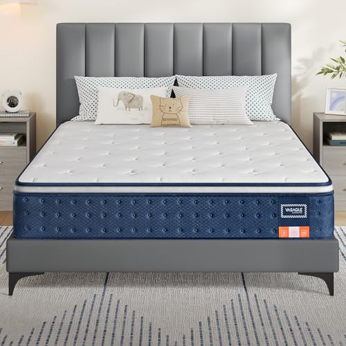 VASAGLE Matelas Double 140 x 190 x 25 cm, Matelas Hybride à Ressorts Ensachés, Mousse à Mémoire de Forme Gel, Soutien Mi-Ferme sur 7 Zones, Bords Renforcés, Housse Respirante, Bleu RMZ223QZ02
