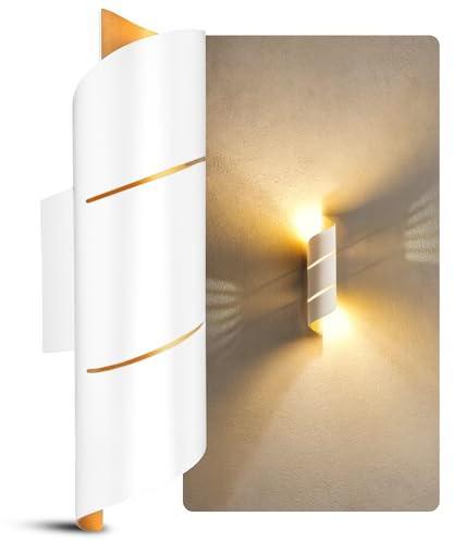 SSC-LUXon VYRA LINE Wandleuchte weiß-gold Up & Down G9 dimmbar warmweiß | Schmale Wandlampe weiß-gold - Up-Down-Licht dimmbar, für Flur, Treppenaufgang & Wohnzimmer, inkl. G9 LED