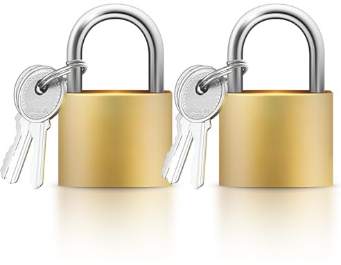 2 Pack Brass Small Padlocks with Keys, 32mm Heavy Duty Small Padlock, Weather Proof Padlock for Gym Lockers Suitcases Containers Gate Garage Shed