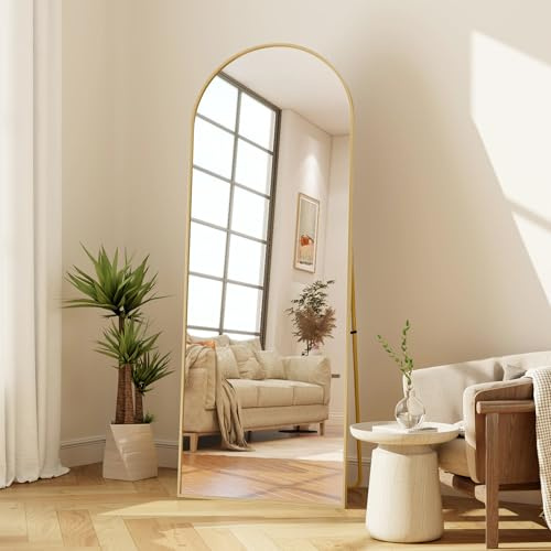 DAHUEN Ganzkörperspiegel 164 x 54 cm, gewölbter Standspiegel mit Metallrahmen, Ständer, Ganzkörperspiegel, für Schlafzimmer, Wohnzimmer, Ankleidezimmer (Gold, 164 x 54 cm)