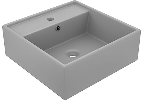 Mokuyary Lavabo di lusso quadrato opaco, grigio chiaro, 41 x 41 cm, lavabo da appoggio