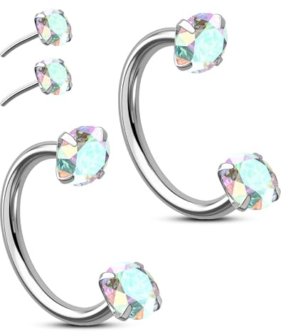 OUFER Body Piercing Nose Rings: 2PCS 316L Surgical Steel Horseshoe Hoops 20G Push Pin Threadless Nose Rings For Women Men CZ Horseshoe Septum Lip Eyebrow Helix Daith Ear Piercing Jewelry 7/8mm