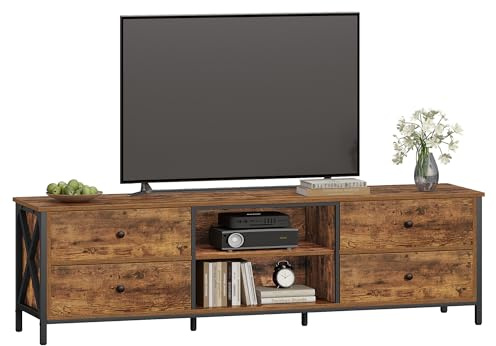 Hzuaneri TV-Schrank mit 4 Schubladen, 40 x 178 x 50, Fernsehschrank | TV-Ständer für TV-Geräte unter 80 Zoll, mit 2 offenen Fächern, für Wohnzimmer, Schlafzimmer, Vintagebraun-Schwarz TV17801B