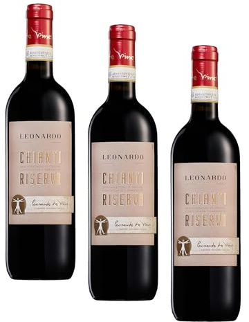 Leonardo Da Vinci Chianti DOCG Riserva, Vino Rosso dal Gusto Pieno e Profumi di Frutta Matura, Gradazione Alcolica 13,5% Vol, Bottiglia da 750 ml (Confezione da 3)